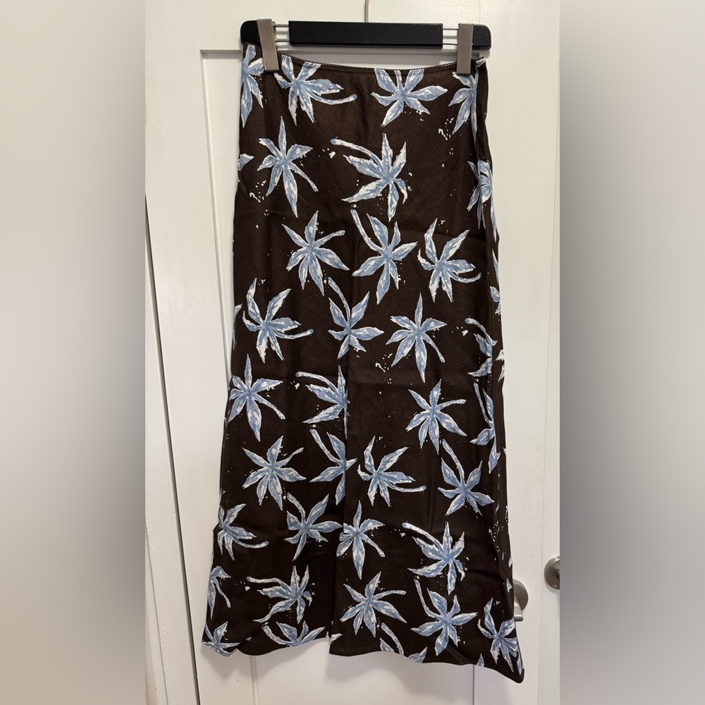 New Reformation Layla Linen Brown Floral Midi Skirt Size Small